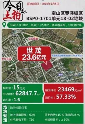 新年纯宅地第一拍 罗泾拍出23.6亿高价